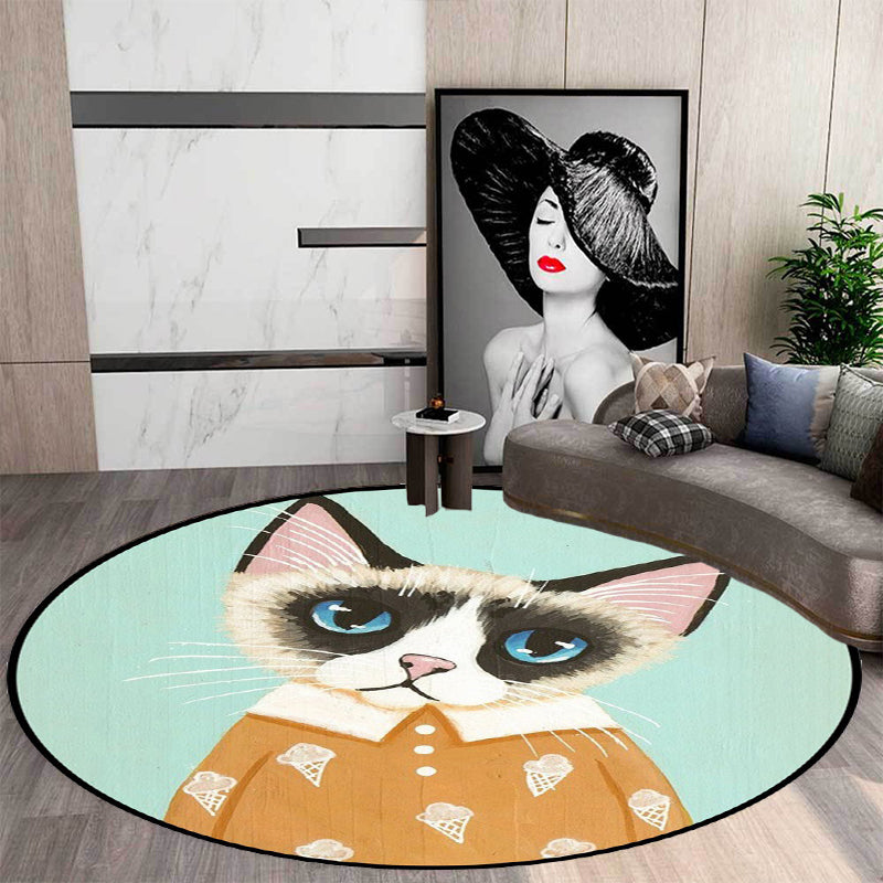 Casual Kids Rug in Pink and Blue Animal Cat Pattern Rug Polyester Stain-Resistant Non-Slip Carpet for Nursery Clearhalo 'Area Rug' 'Rug' 1648642