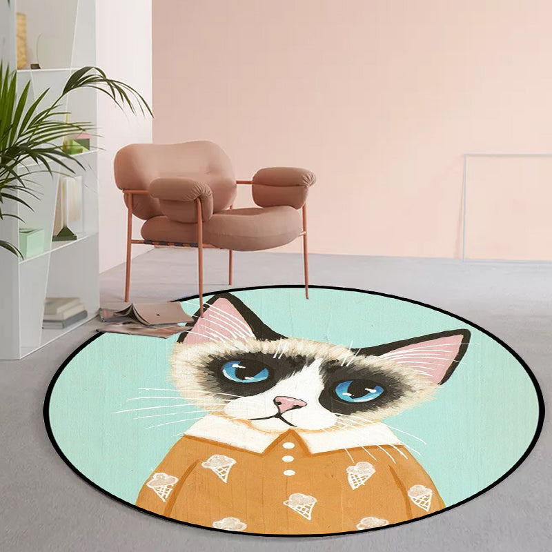 Casual Kids Rug in Pink and Blue Animal Cat Pattern Rug Polyester Stain-Resistant Non-Slip Carpet for Nursery Clearhalo 'Area Rug' 'Rug' 1648643