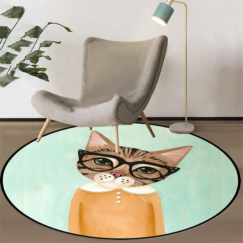 Casual Kids Rug in Pink and Blue Animal Cat Pattern Rug Polyester Stain-Resistant Non-Slip Carpet for Nursery Light Brown Clearhalo 'Area Rug' 'Rug' 1648645