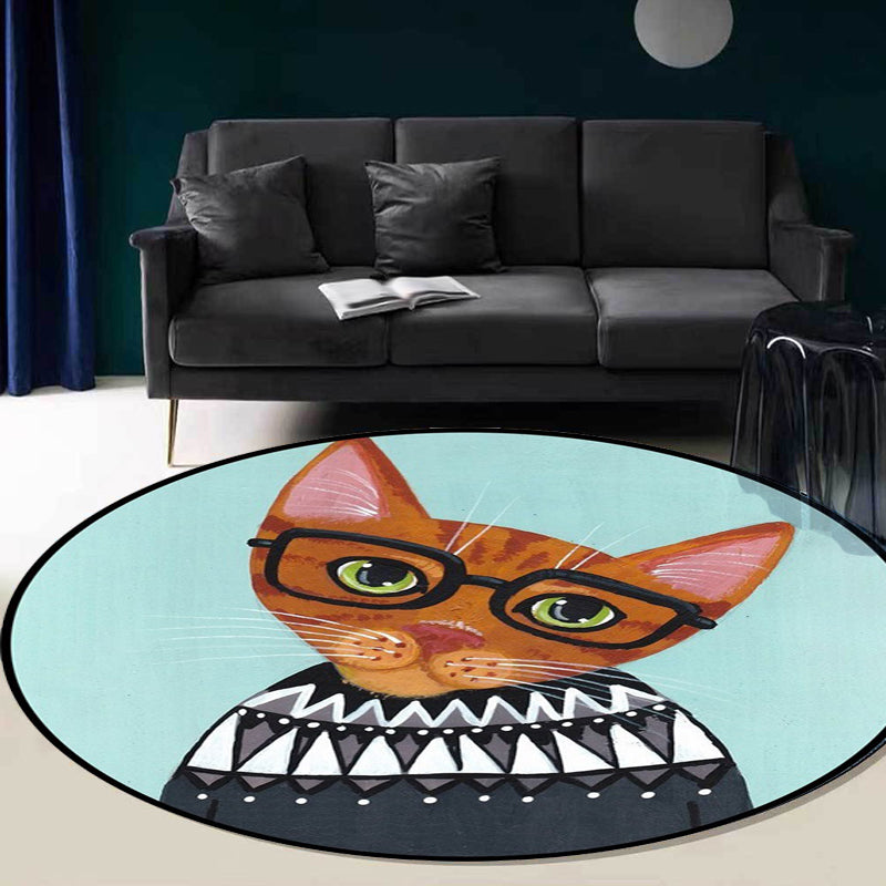 Casual Kids Rug in Pink and Blue Animal Cat Pattern Rug Polyester Stain-Resistant Non-Slip Carpet for Nursery Clearhalo 'Area Rug' 'Rug' 1648649