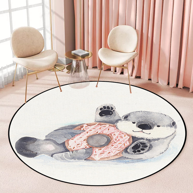 Kids Bedroom Rug in White Animal Fox Koala Alpaca Print Rug Polyester Pet Friendly Washable Area Rug White Design 1 Clearhalo 'Area Rug' 'Rug' 1648651