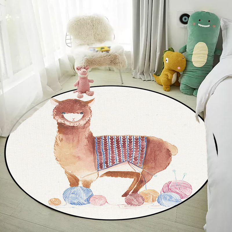 Kids Bedroom Rug in White Animal Fox Koala Alpaca Print Rug Polyester Pet Friendly Washable Area Rug White Design 2 Clearhalo 'Area Rug' 'Rug' 1648659