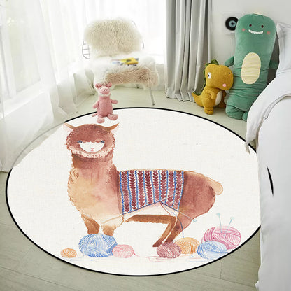 Kids Bedroom Rug in White Animal Fox Koala Alpaca Print Rug Polyester Pet Friendly Washable Area Rug White Design 2 Clearhalo 'Area Rug' 'Rug' 1648659