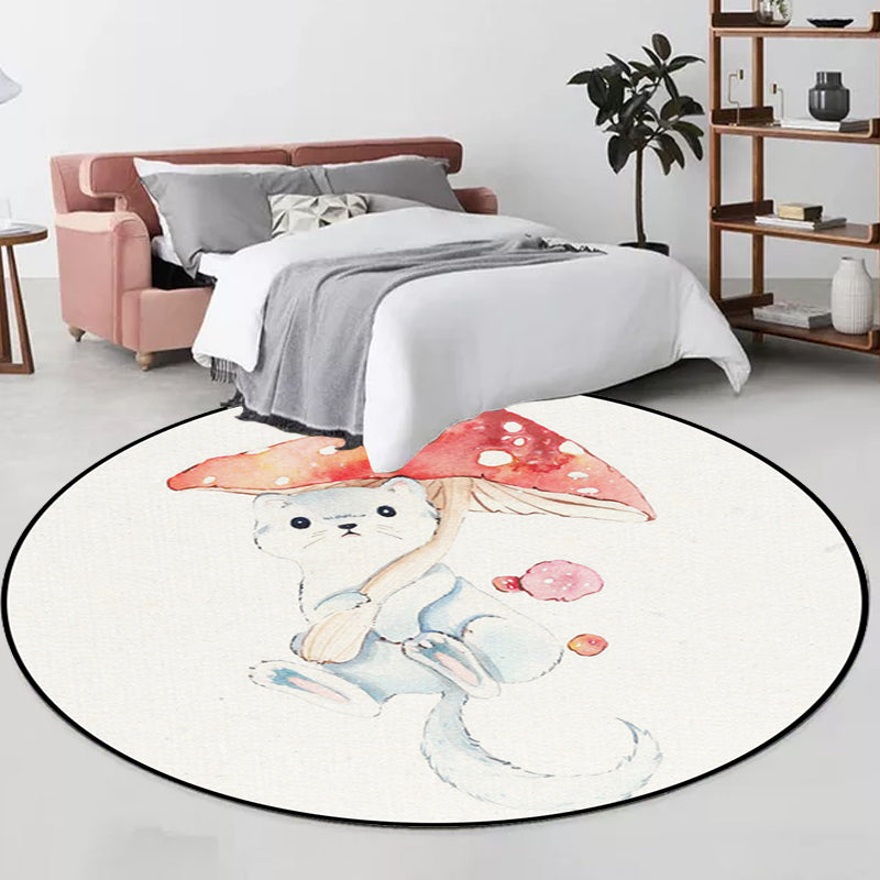 Kids Bedroom Rug in White Animal Fox Koala Alpaca Print Rug Polyester Pet Friendly Washable Area Rug Clearhalo 'Area Rug' 'Rug' 1648663