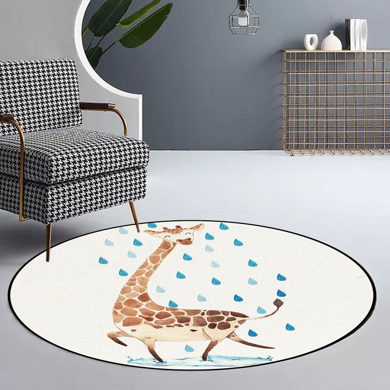 Kids Bedroom Rug in White Animal Fox Koala Alpaca Print Rug Polyester Pet Friendly Washable Area Rug White Design 4 Clearhalo 'Area Rug' 'Rug' 1648665