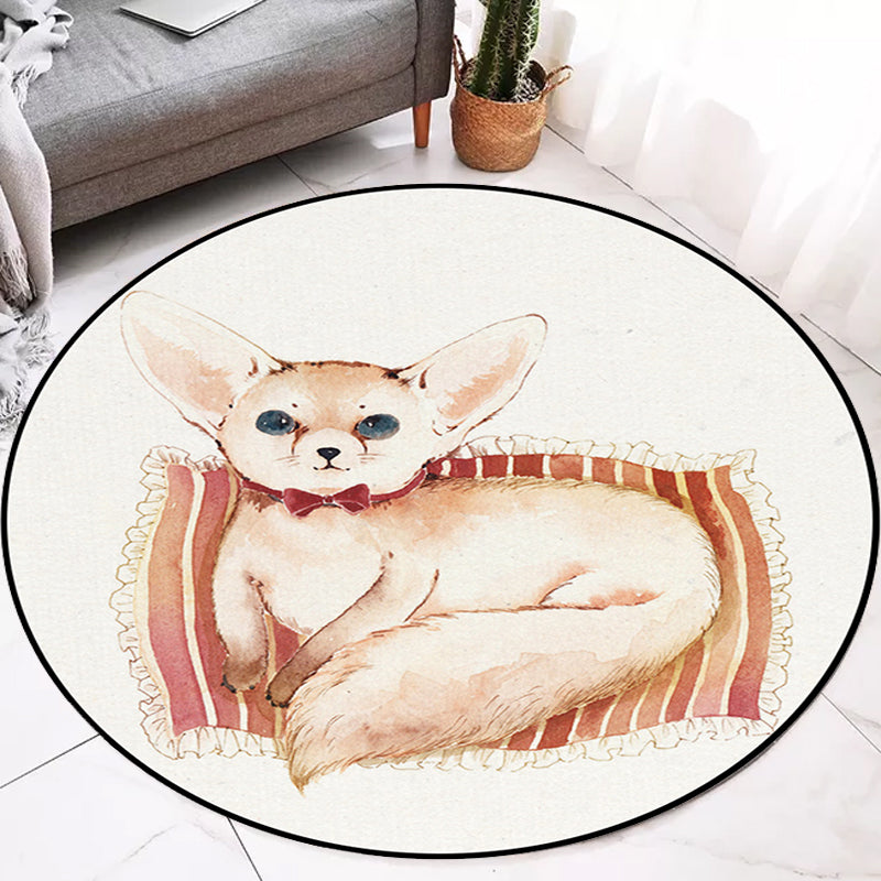 Kids Bedroom Rug in White Animal Fox Koala Alpaca Print Rug Polyester Pet Friendly Washable Area Rug White Design 5 Clearhalo 'Area Rug' 'Rug' 1648668
