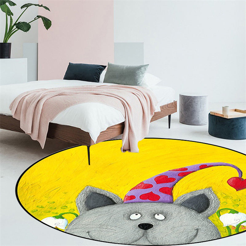 Kids Bedroom Rug in Green and Yellow Animal Cat Heart Star Print Rug Polyester Stain-Resistant Area Rug Yellow Clearhalo 'Area Rug' 'Rug' 1648679