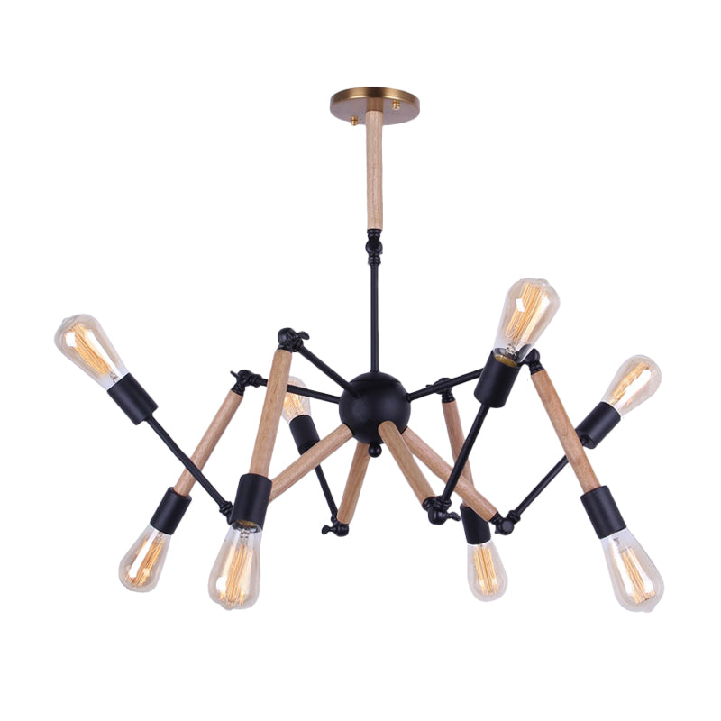 Lodge Style Open Bulb Chandelier Lighting 6/8 Heads Wood and Metal Ceiling Light Fixture with Adjustable Arm Clearhalo 'Carpenter Chandeliers' 'Ceiling Lights' 'Chandeliers' 'Industrial Chandeliers' 'Industrial' 'Middle Century Chandeliers' 'Modern' 'Tiffany' Lighting' 164868