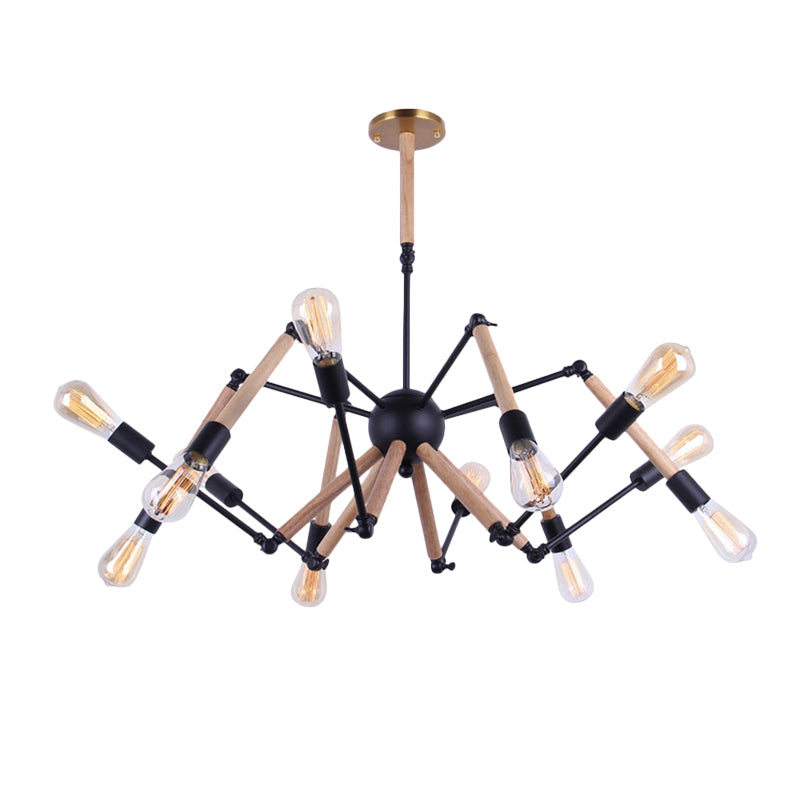 Lodge Style Open Bulb Chandelier Lighting 6/8 Heads Wood and Metal Ceiling Light Fixture with Adjustable Arm Clearhalo 'Carpenter Chandeliers' 'Ceiling Lights' 'Chandeliers' 'Industrial Chandeliers' 'Industrial' 'Middle Century Chandeliers' 'Modern' 'Tiffany' Lighting' 164872