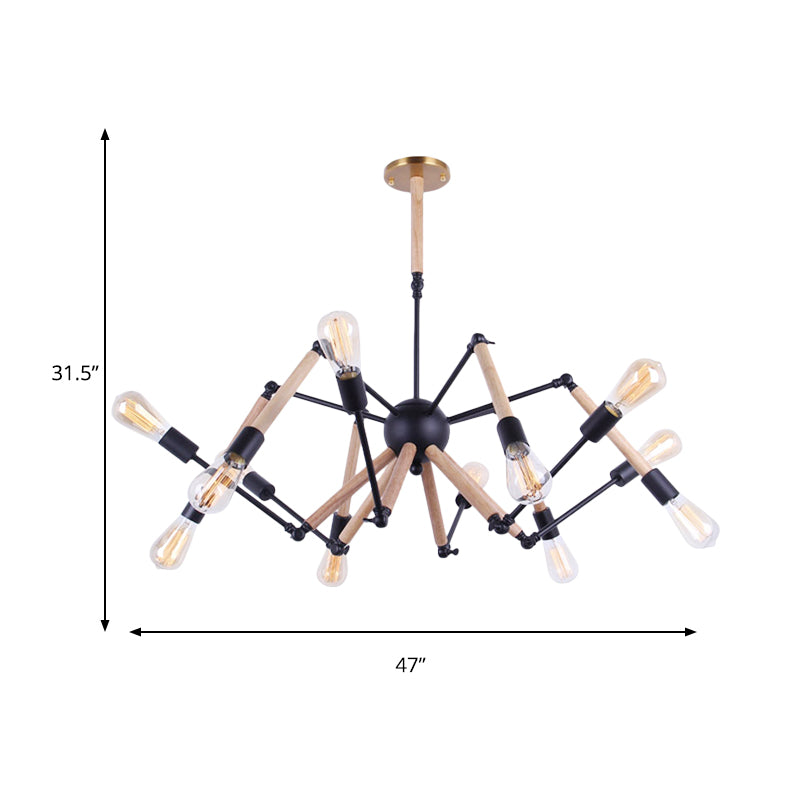 Lodge Style Open Bulb Chandelier Lighting 6/8 Heads Wood and Metal Ceiling Light Fixture with Adjustable Arm Clearhalo 'Carpenter Chandeliers' 'Ceiling Lights' 'Chandeliers' 'Industrial Chandeliers' 'Industrial' 'Middle Century Chandeliers' 'Modern' 'Tiffany' Lighting' 164873