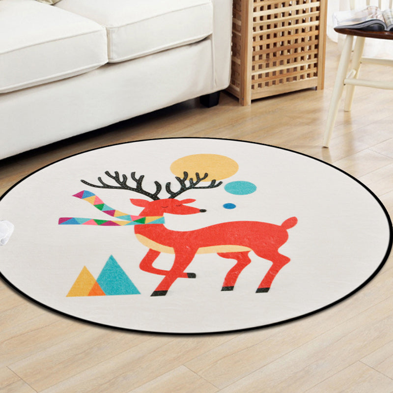 Brown and White Nursery Rug Kids Animal Fox Deer Geometry Pattern Area Rug Polyester Stain-Resistant Carpet White Clearhalo 'Area Rug' 'Rug' 1648766