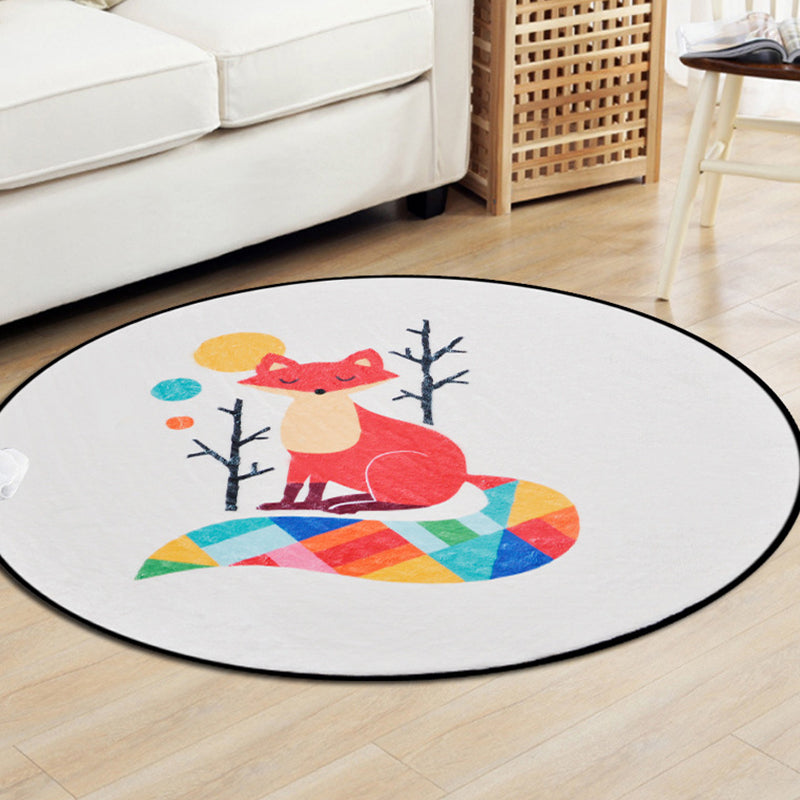 Brown and White Nursery Rug Kids Animal Fox Deer Geometry Pattern Area Rug Polyester Stain-Resistant Carpet Red Clearhalo 'Area Rug' 'Rug' 1648767