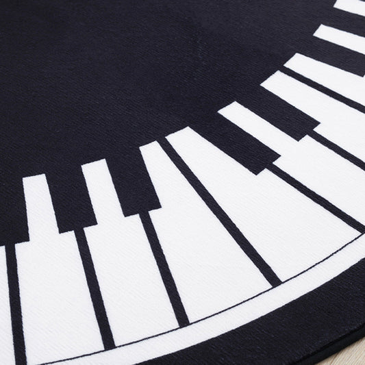 Stylish Kids Rug in Black and White Music Piano Pattern Rug Polyester Pet Friendly Carpet for Children's Room