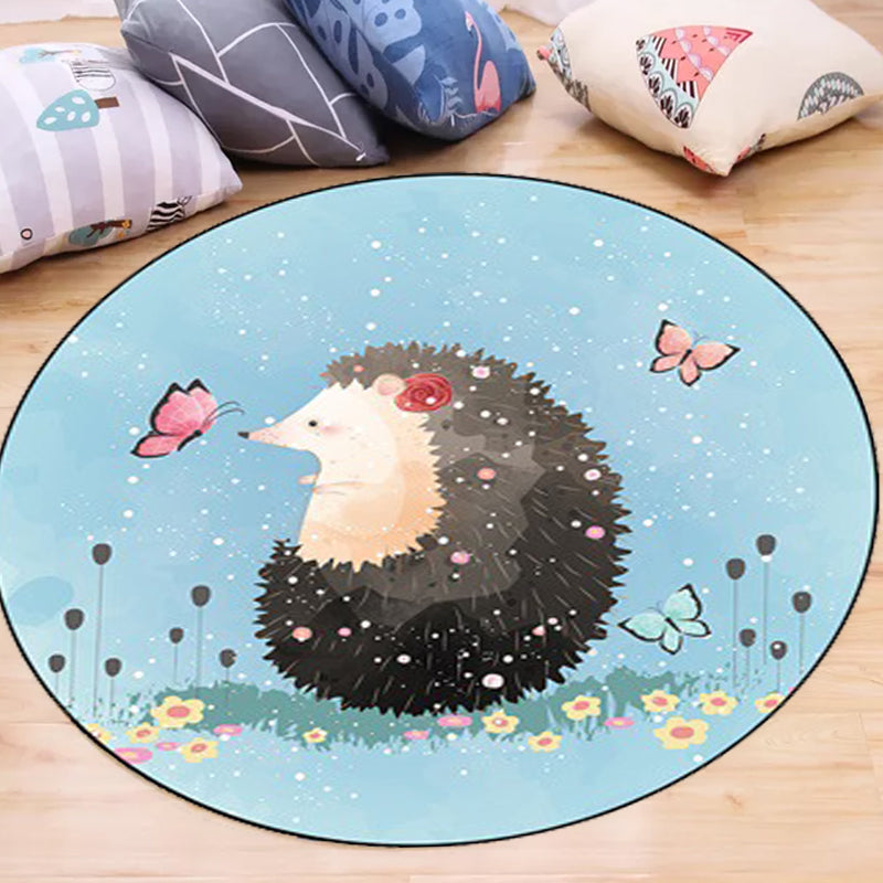 Kids Bedroom Rug in Blue Animal Elephant Rabbit Hedgehog Print Rug Polyester Pet Friendly Area Rug Light Blue Clearhalo 'Area Rug' 'Rug' 1648793