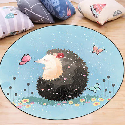 Kids Bedroom Rug in Blue Animal Elephant Rabbit Hedgehog Print Rug Polyester Pet Friendly Area Rug Light Blue Clearhalo 'Area Rug' 'Rug' 1648793