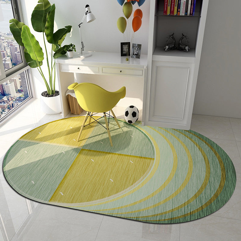 Irregular Bedroom Rug in Green and Pink Modern Colorblock Arc Pattern Area Rug Polyester Washable Carpet Green Clearhalo 'Area Rug' 'Rug' 1648808