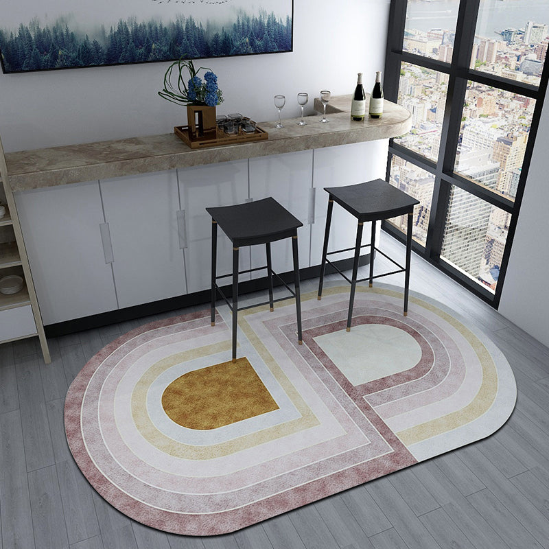 Irregular Bedroom Rug in Green and Pink Modern Colorblock Arc Pattern Area Rug Polyester Washable Carpet Pink Clearhalo 'Area Rug' 'Rug' 1648814