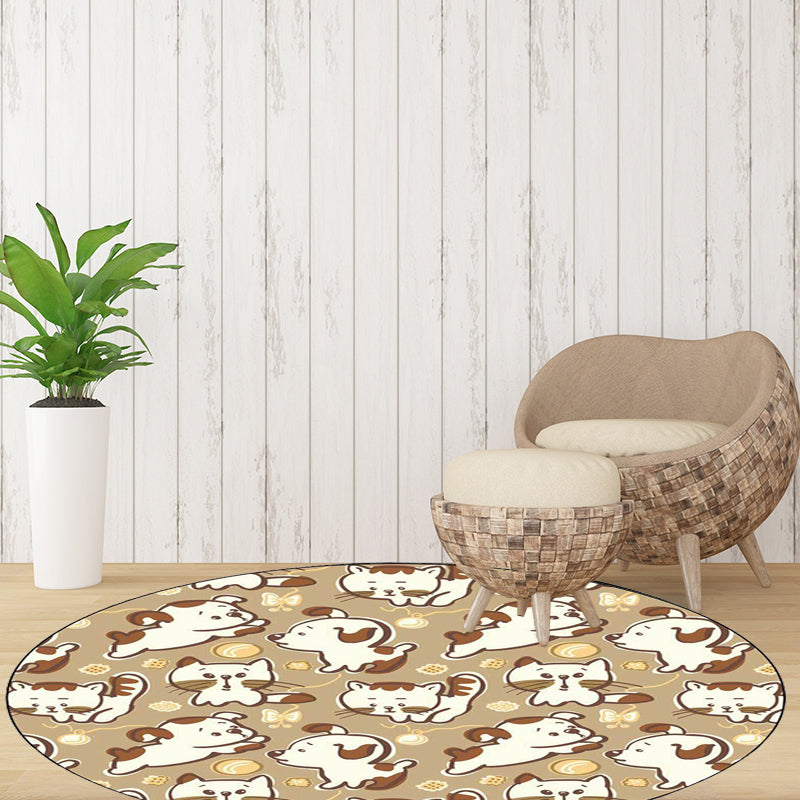 Kids Bedroom Rug in Brown and Pink Animal Dog Cat Print Rug Polyester Non-Slip Backing Area Rug Clearhalo 'Area Rug' 'Rug' 1648840