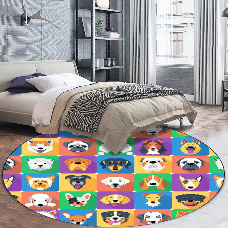 Kids Bedroom Rug in Brown and Pink Animal Dog Cat Print Rug Polyester Non-Slip Backing Area Rug Yellow Clearhalo 'Area Rug' 'Rug' 1648847