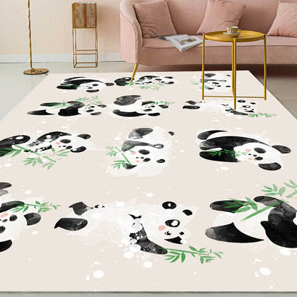 Ivory Child's Room Rug Kids Animal Panda Bird Pattern Area Rug Polyester Anti-Slip Machine Washable Carpet Beige Design 1 Clearhalo 'Area Rug' 'Rug' 1648868