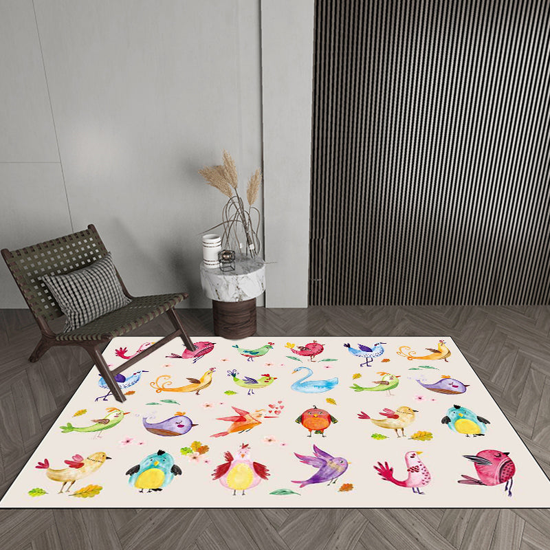 Ivory Child's Room Rug Kids Animal Panda Bird Pattern Area Rug Polyester Anti-Slip Machine Washable Carpet Clearhalo 'Area Rug' 'Rug' 1648878
