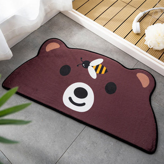 Irregular Nursery Rug Orange and Green Kids Animal Frog Cat Bear Pattern Area Rug Polyester Pet Friendly Carpet Brown 2' x 3'11"