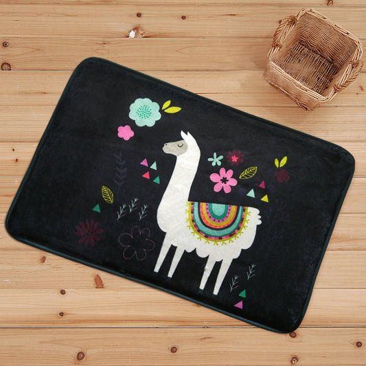 Blue and Black Nursery Rug Kids Animal Alpaca Pattern Area Rug Polyester Stain-Resistant Carpet Black 2' x 2'11"