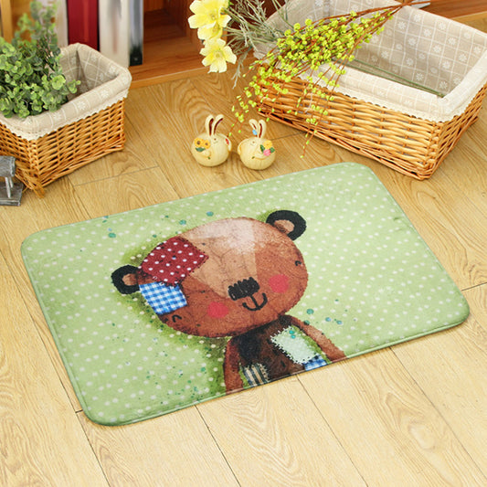 Blue and Green Nursery Rug Kids Animal Bear Rabbit Bee Pattern Area Rug Polyester Machine Washable Carpet Green 2' x 2'11" Clearhalo 'Area Rug' 'Rug' 1648895