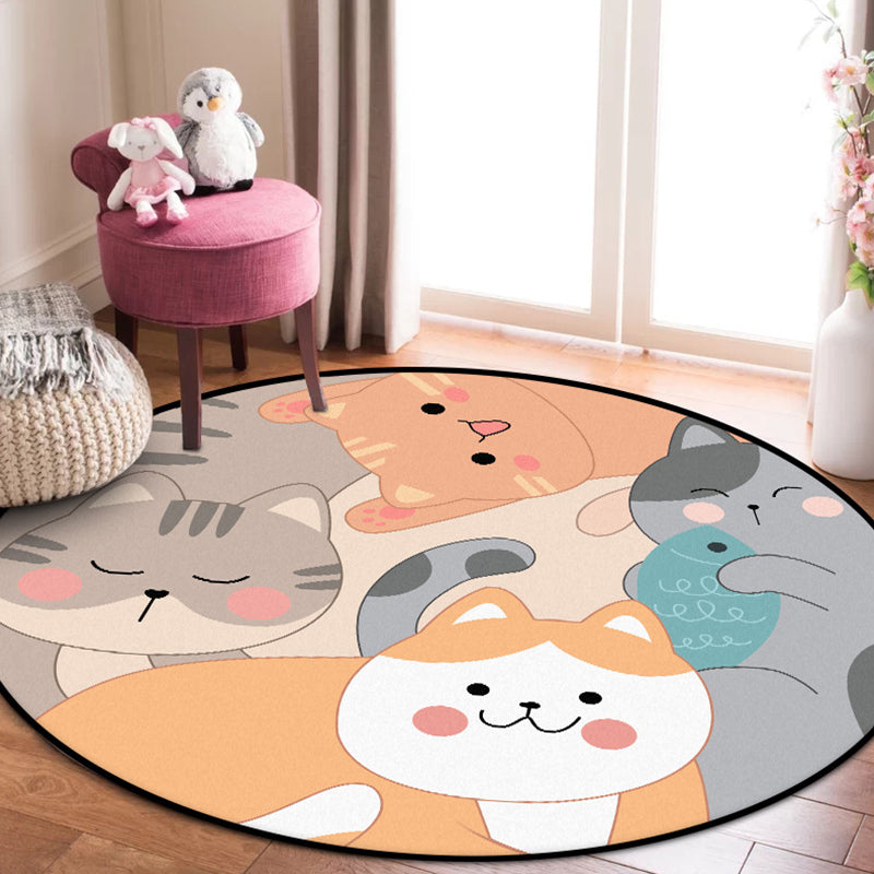 Kids Bedroom Rug in Yellow and Brown Animal Cat Fish Print Rug Polyester Non-Slip Backing Washable Area Rug Yellow Clearhalo 'Area Rug' 'Rug' 1648958