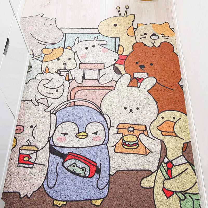 Kids Irregular Nursery Rug in Yellow and Grey Animal Cat Rabbit Penguin Print Rug Polyester Non-Slip Area Rug White Clearhalo 'Area Rug' 'Rug' 1649002