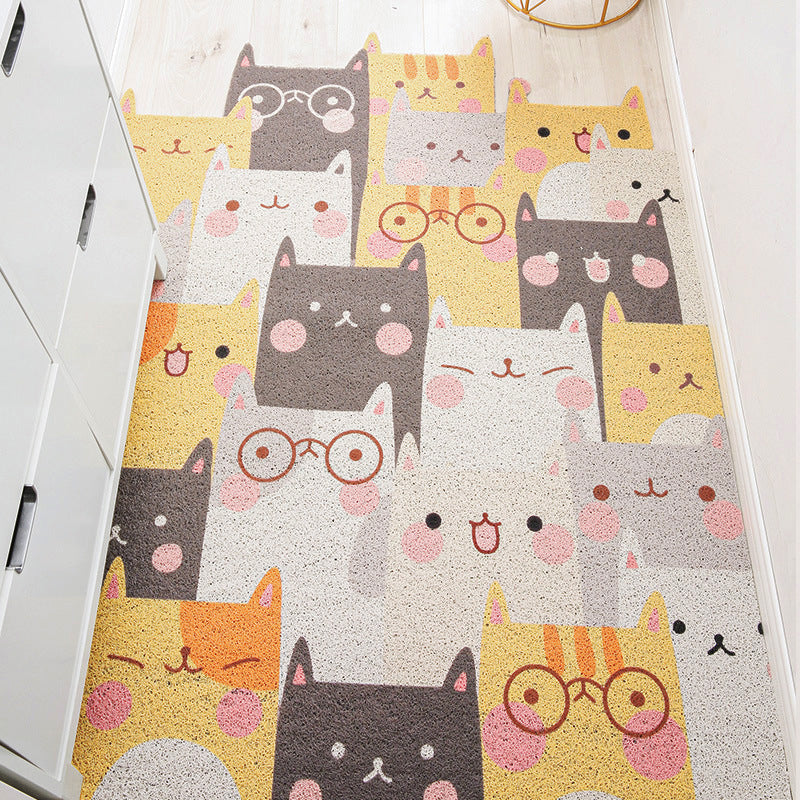 Kids Irregular Nursery Rug in Yellow and Grey Animal Cat Rabbit Penguin Print Rug Polyester Non-Slip Area Rug Yellow Clearhalo 'Area Rug' 'Rug' 1649003