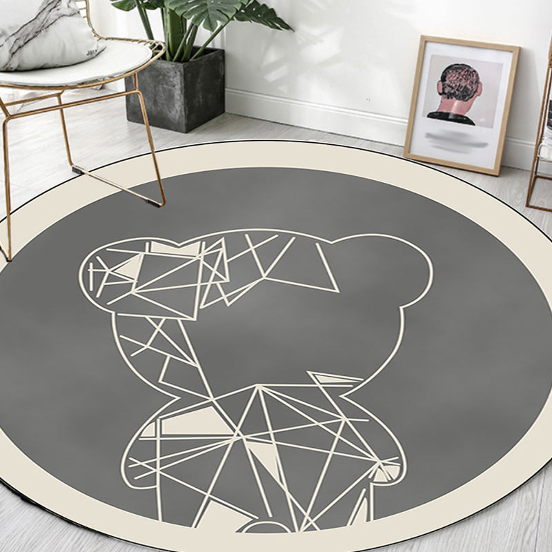 Cute Kids Rug in Grey and Brown Animal Bear Geometry Pattern Rug Polyester Stain-Resistant Carpet for Nursery Clearhalo 'Area Rug' 'Rug' 1649017