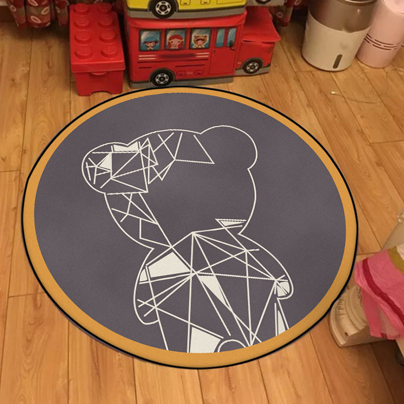 Cute Kids Rug in Grey and Brown Animal Bear Geometry Pattern Rug Polyester Stain-Resistant Carpet for Nursery Brown Clearhalo 'Area Rug' 'Rug' 1649028