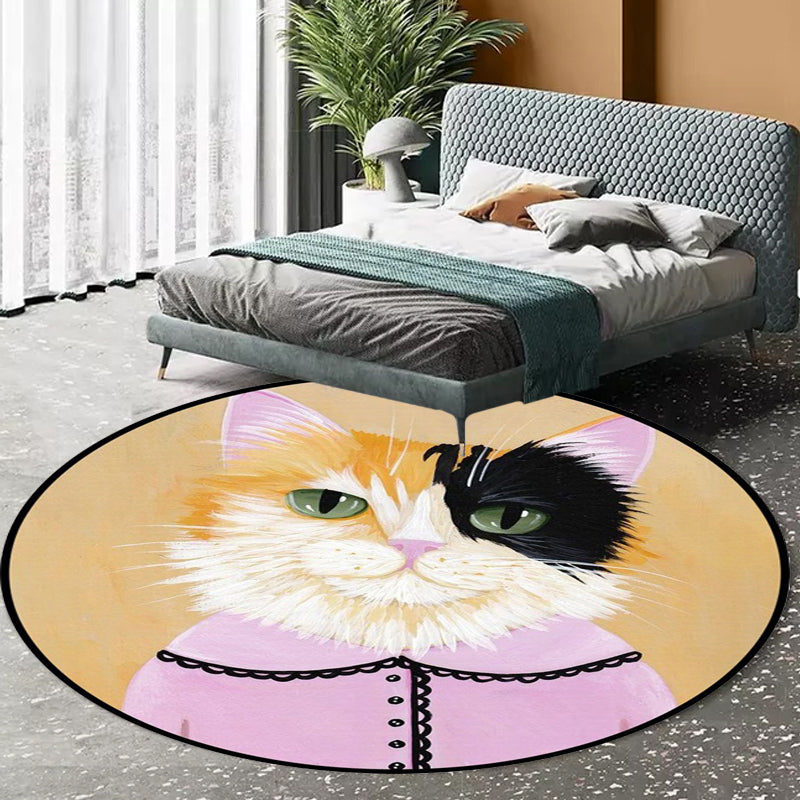 Kids Bedroom Rug in Green and Blue Animal Cat Glasses Print Rug Polyester Pet Friendly Area Rug Yellow Clearhalo 'Area Rug' 'Rug' 1649040