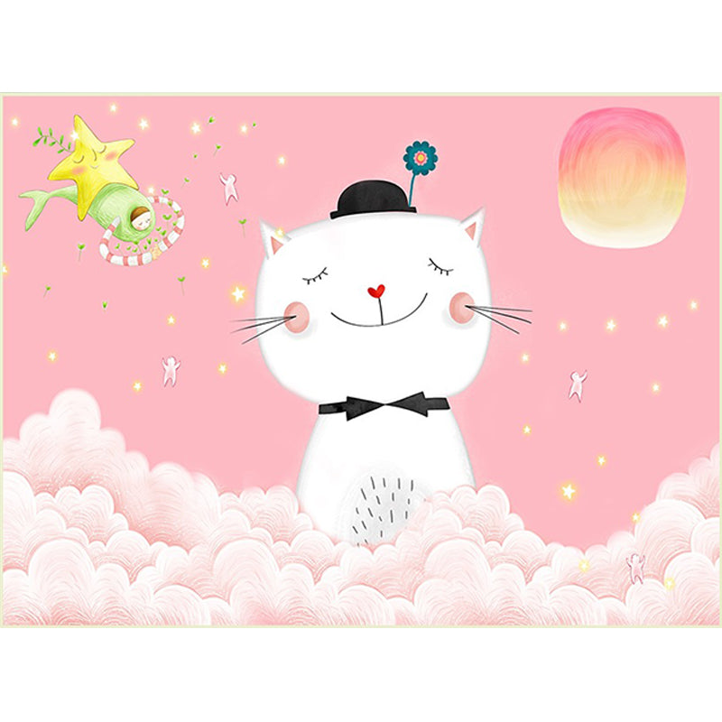 Casual Kids Rug in Pink Animal Cat Cloud Pattern Rug Polyester Anti-Slip Backing Washable Carpet for Nursery Clearhalo 'Area Rug' 'Rug' 1649132