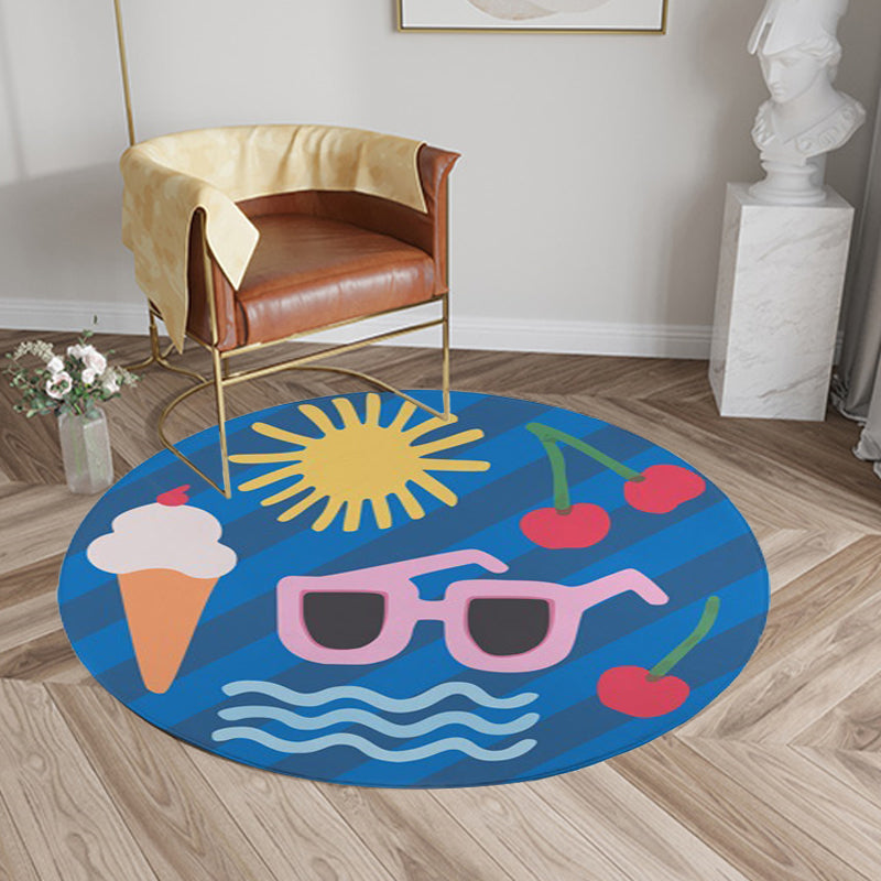Kids Bedroom Rug in Yellow Food & Beverage Ice-cream Cherry Glasses Print Rug Polyester Pet Friendly Area Rug Blue Clearhalo 'Area Rug' 'Rug' 1649196