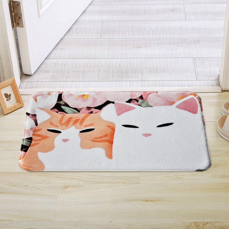 Kids Child's Room Rug in Pink and Yellow Animal Cats Flower Print Rug Polyester Non-Slip Backing Area Rug Pink 2' x 2'11" Clearhalo 'Area Rug' 'Rug' 1649230