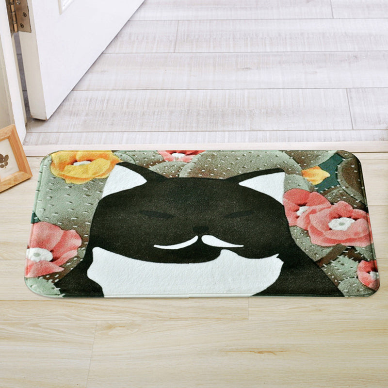 Kids Child's Room Rug in Pink and Yellow Animal Cats Flower Print Rug Polyester Non-Slip Backing Area Rug Black 2' x 2'11" Clearhalo 'Area Rug' 'Rug' 1649237