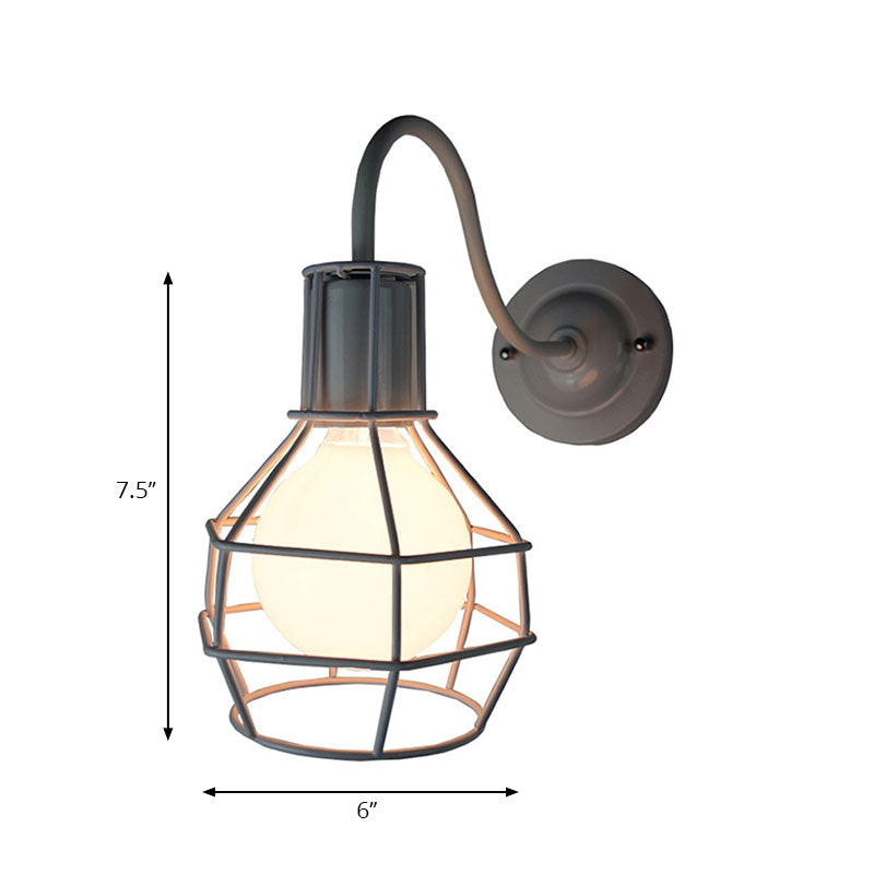 Metallic Black/Bronze Wall Lighting Global Cage 1 Head Vintage Industrial Wall Lamp with Gooseneck Arm Clearhalo 'Art deco wall lights' 'Cast Iron' 'Glass' 'Industrial wall lights' 'Industrial' 'Middle century wall lights' 'Modern' 'Rustic wall lights' 'Tiffany' 'Traditional wall lights' 'Wall Lamps & Sconces' 'Wall Lights' Lighting' 164924