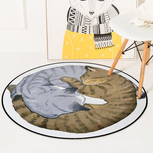 Simple Kids Rug in Grey and White Animal Cats Pattern Rug Polyester Stain-Resistant Carpet for Children's Room Brown