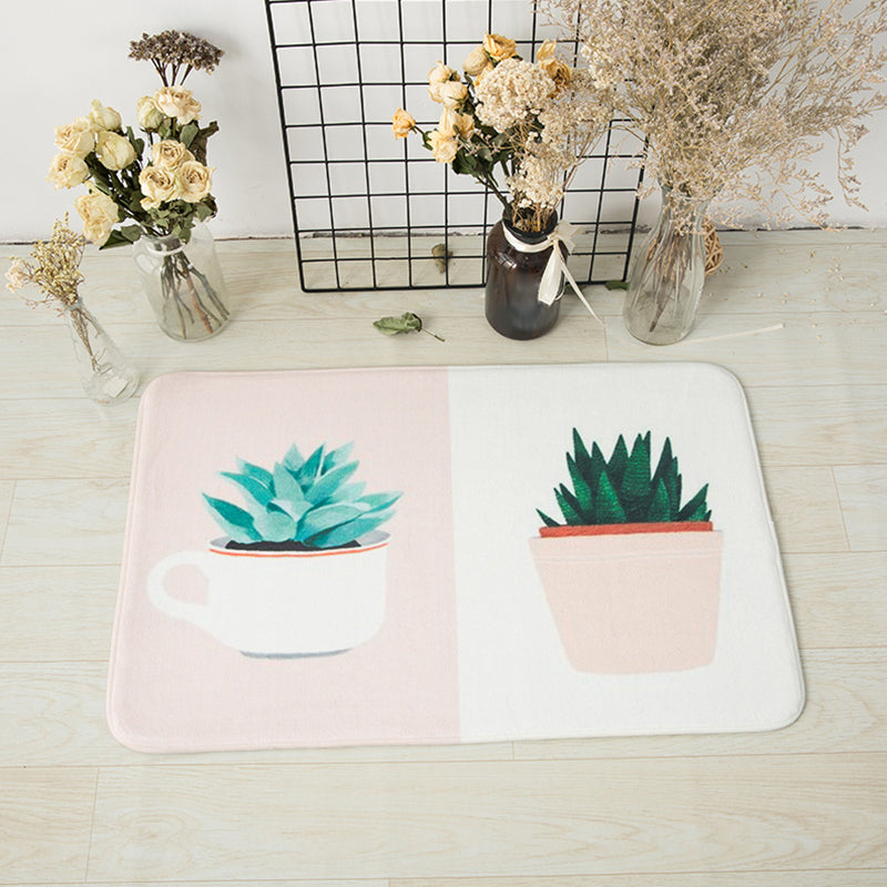 Green and Pink Nursery Rug Kids Botanical Leaf Potted Plants Pattern Area Rug Polyester Pet Friendly Carpet Pink 2' x 2'11" Clearhalo 'Area Rug' 'Rug' 1649254