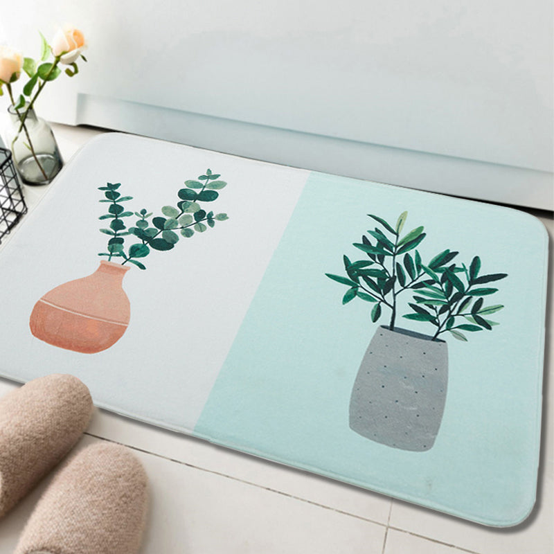 Green and Pink Nursery Rug Kids Botanical Leaf Potted Plants Pattern Area Rug Polyester Pet Friendly Carpet Grey 2' x 2'11" Clearhalo 'Area Rug' 'Rug' 1649258