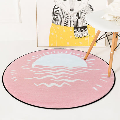 Simple Kids Rug in Pink and Blue Fairy Tales Rainy Sunset Moon Pattern Rug Polyester Washable Carpet for Children's Room Pink Clearhalo 'Area Rug' 'Rug' 1649270