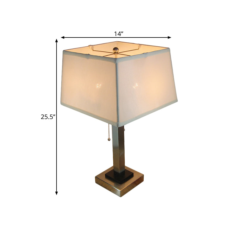 Chrome Single Bulb Table Light Vintage Fabric Cubic Cage Reading Lamp with Pull Chain Clearhalo 'Lamps' 'Table Lamps' Lighting' 1649321