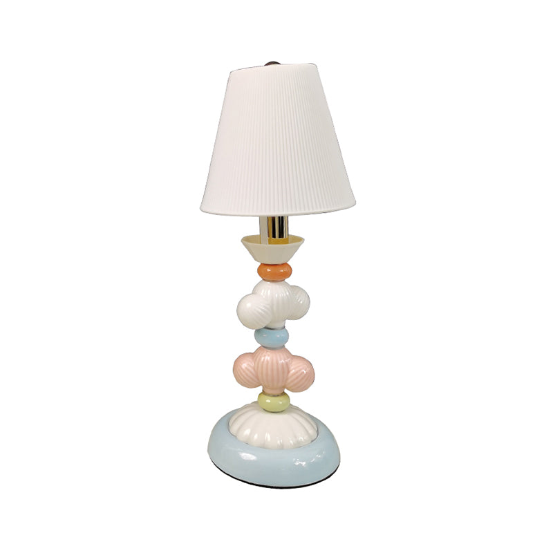 Fabric Conical Reading Book Light Kids 1-Light Table Lamp with Round Ceramic Base in White Clearhalo 'Lamps' 'Table Lamps' Lighting' 1649328