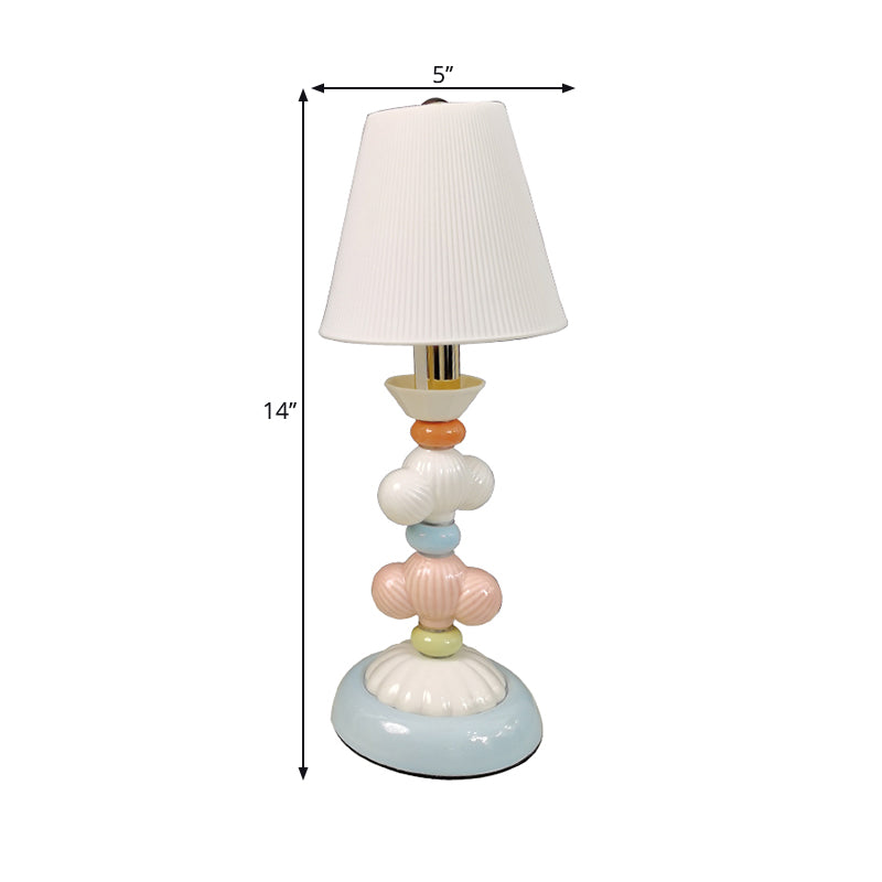 Fabric Conical Reading Book Light Kids 1-Light Table Lamp with Round Ceramic Base in White Clearhalo 'Lamps' 'Table Lamps' Lighting' 1649329