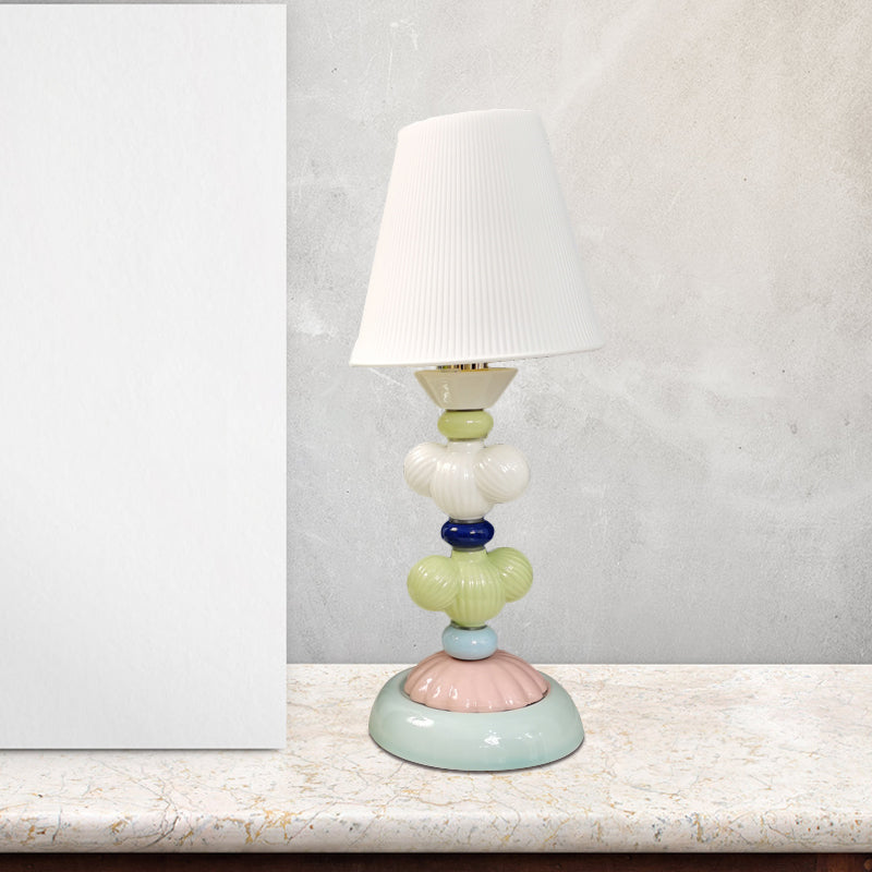 Fabric Conical Reading Book Light Kids 1-Light Table Lamp with Round Ceramic Base in White Clearhalo 'Lamps' 'Table Lamps' Lighting' 1649331