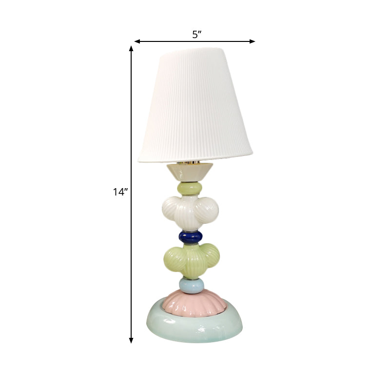 Fabric Conical Reading Book Light Kids 1-Light Table Lamp with Round Ceramic Base in White Clearhalo 'Lamps' 'Table Lamps' Lighting' 1649334