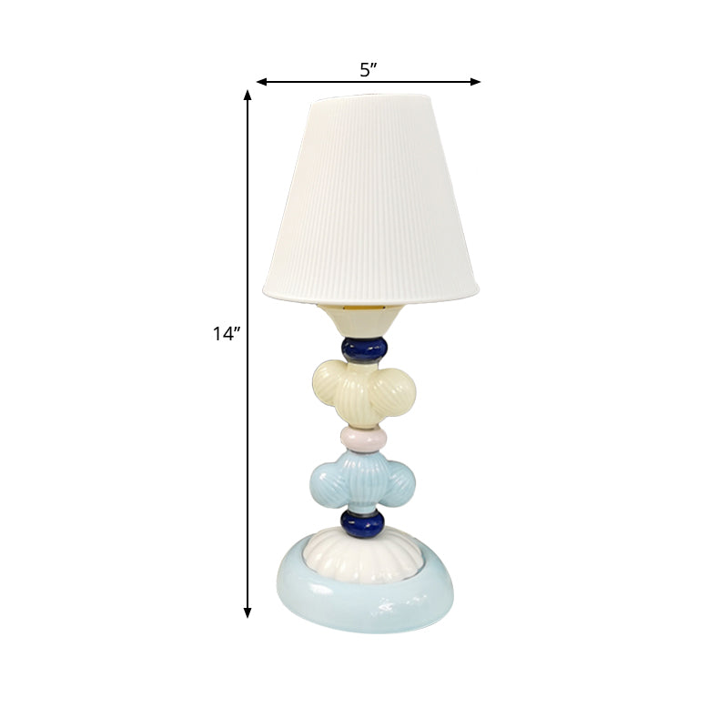 Fabric Conical Reading Book Light Kids 1-Light Table Lamp with Round Ceramic Base in White Clearhalo 'Lamps' 'Table Lamps' Lighting' 1649339