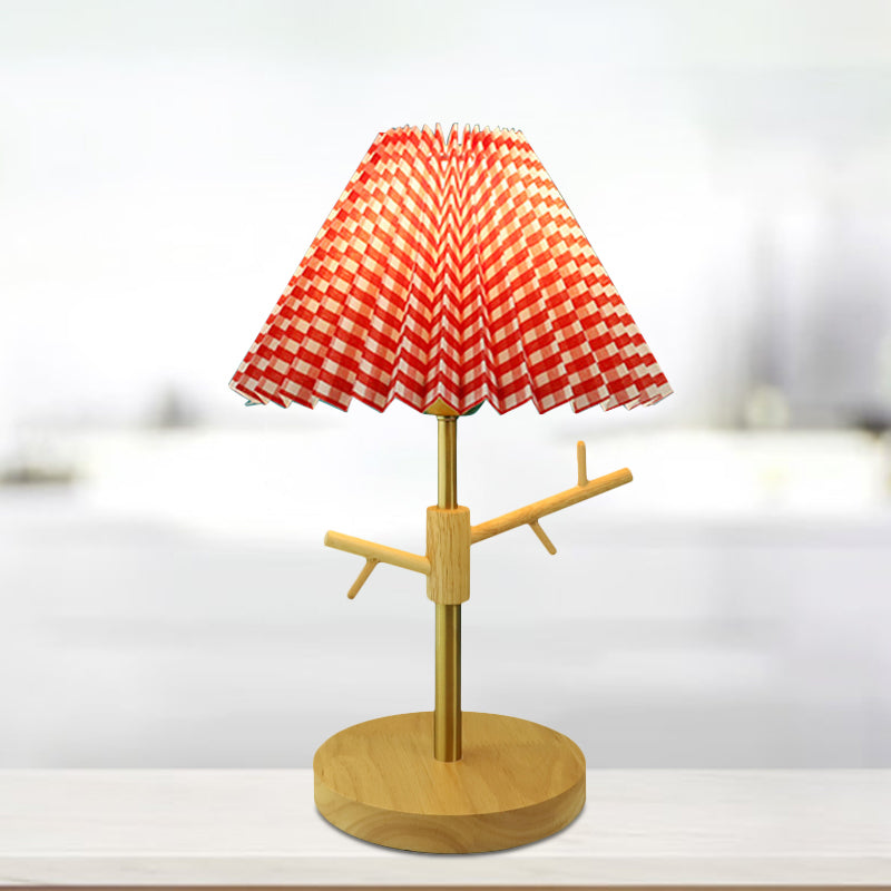 Nordic Folded Night Table Lamp Paper 1-Head Study Room Desk Light with Ornament Rack in White/Red/Yellow Red Clearhalo 'Lamps' 'Table Lamps' Lighting' 1649348